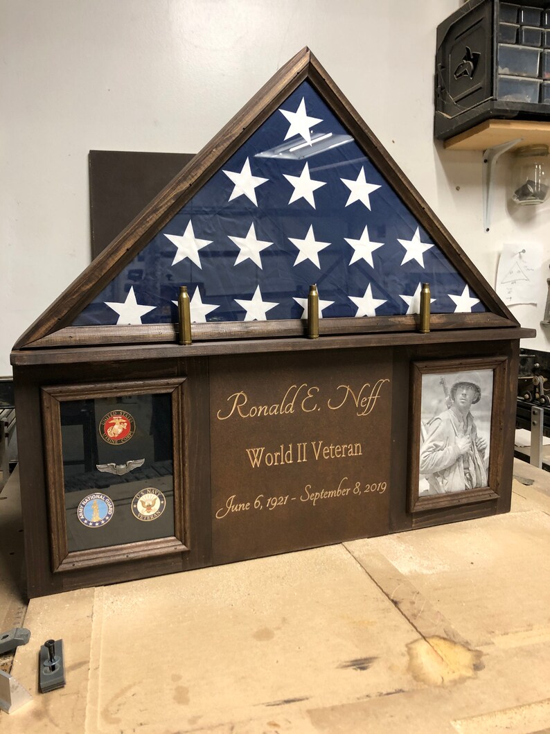 Custom Flag Display Case with 3 Shell Casing Displays Folded Etsy