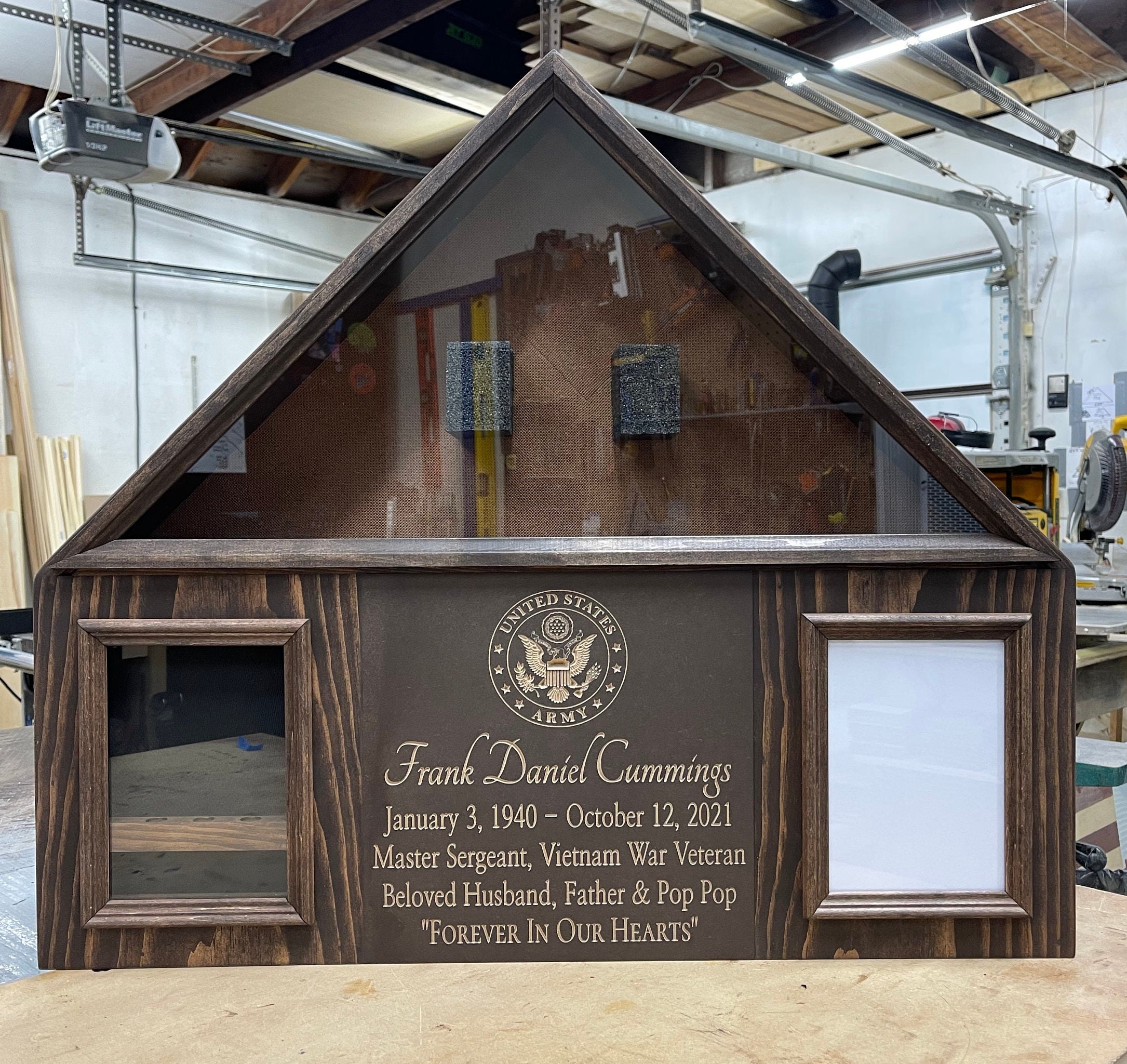 Veteran Memorial 3.75 Wood Plaque with Stand - Holds Shell Casing