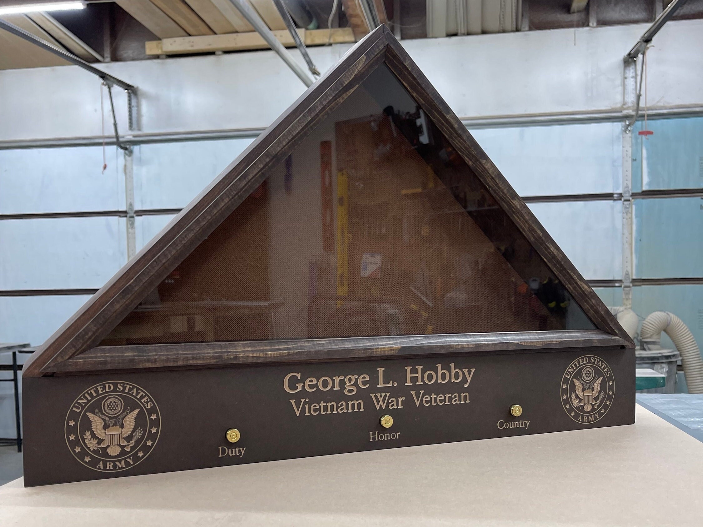 Folded Flag Display Case With Custom Engraving and 3 Shell Etsy