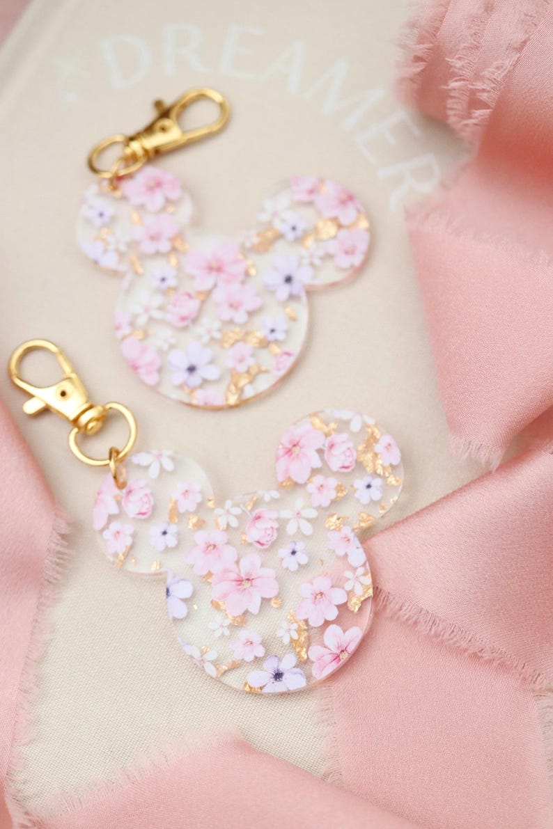 Pink & Lilac Floral Mouse Bag Charm/ Keychain, Wedding, Bridesmaid Gift ...