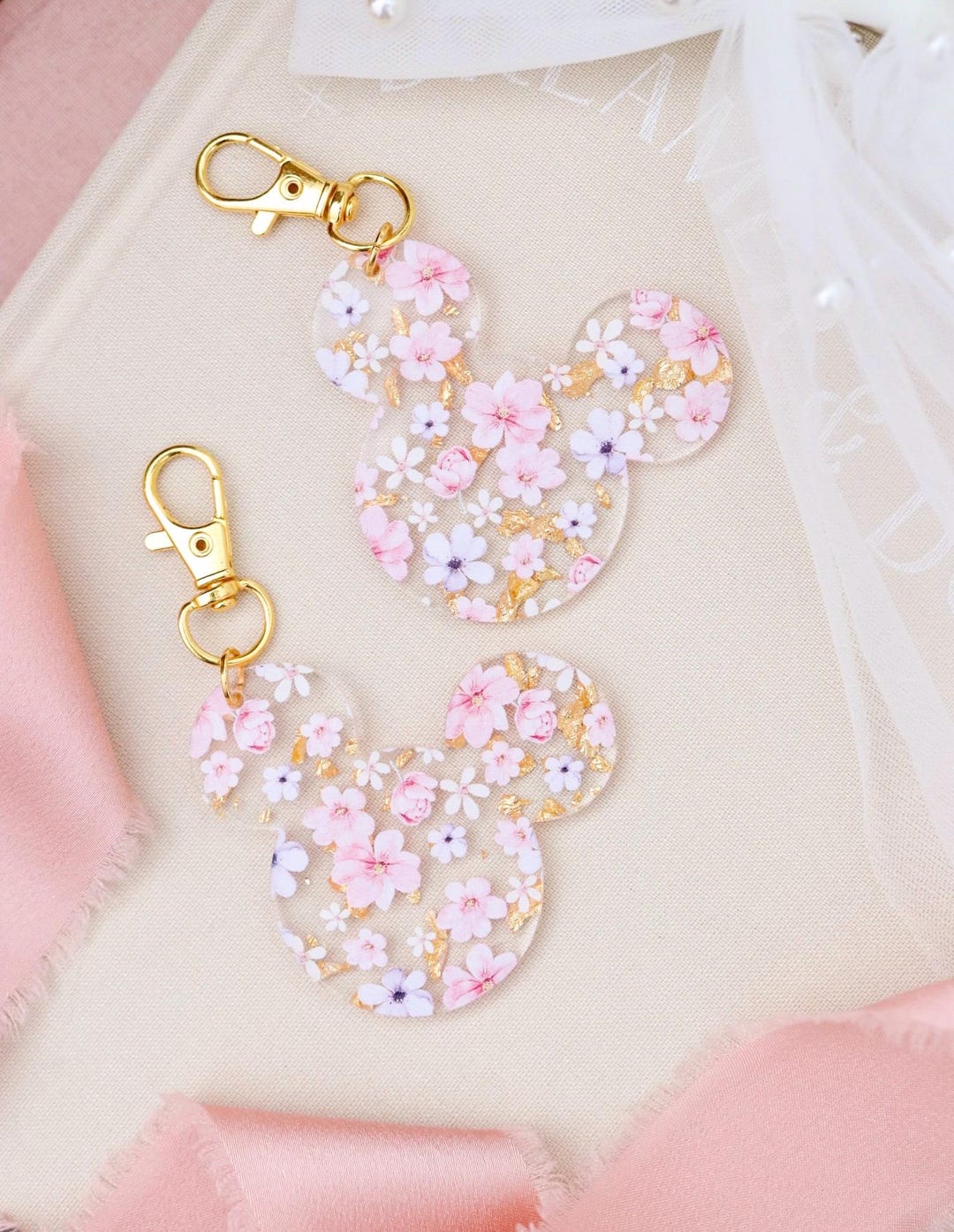 Pink & Lilac Floral Mouse Bag Charm/ Keychain, Wedding, Bridesmaid Gift ...