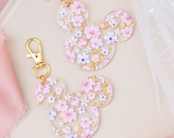 Pink & Lilac Floral Mouse Bag Charm/ Keychain, Wedding, Bridesmaid Gift