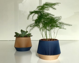 Lot de 2 caches pots bois / bleu marine - ECHO - décoration d'intérieur originale