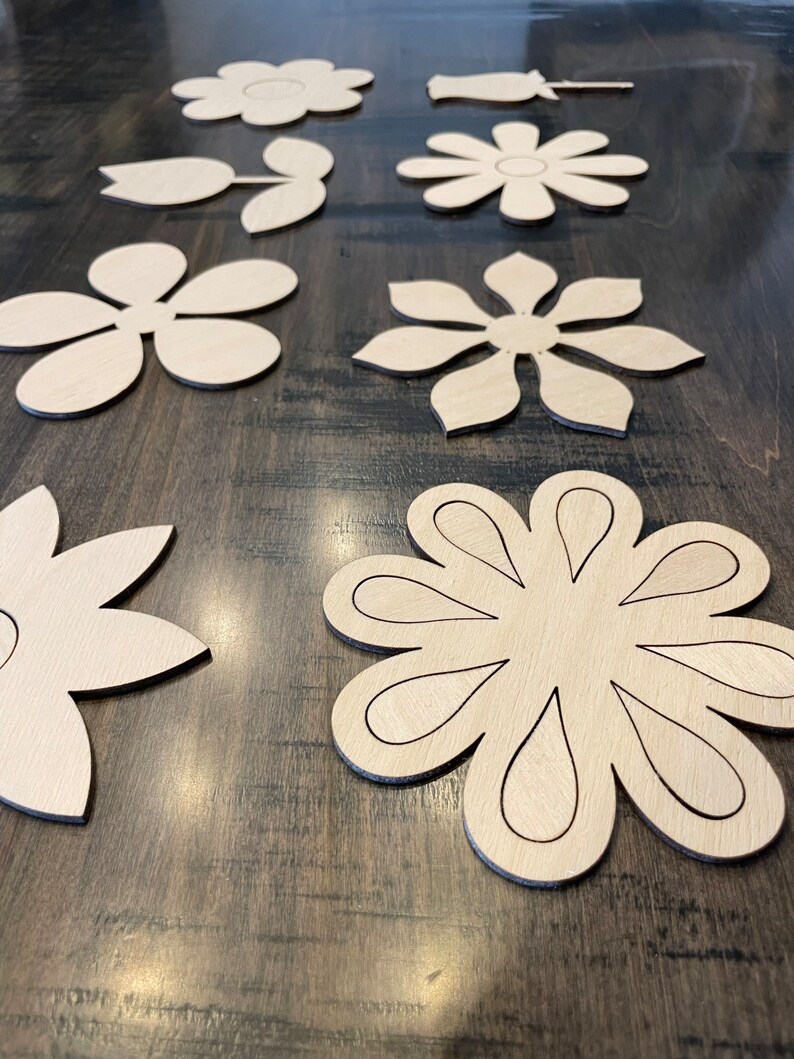 Flower Wood Cut Outs. Unfinished Wood. Laser Cut Out Flowers. Ready to ...