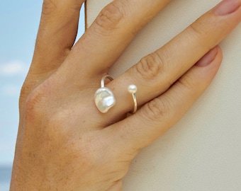 Dainty Baroque Pearl Sterling Silver Open Ring