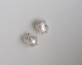 Dainty Freshwater Pearl Studs Earrings, 925 Sterling Silver Baroque Pearl Studs