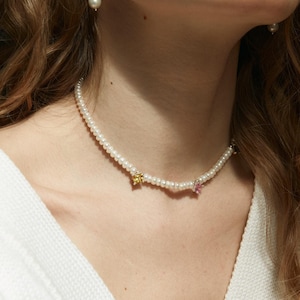 Thin Pearl Choker: Sterling Silver Zirconia Necklace