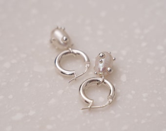 Freshwater Pearl Dainty Hoop Earrings Inlayed 925 Sterling Silver Drops