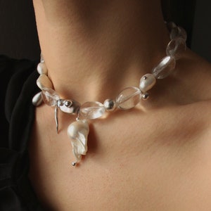 Baroque Pearl Choker: Sterling Silver Pendant Necklace, Bridal Jewelry