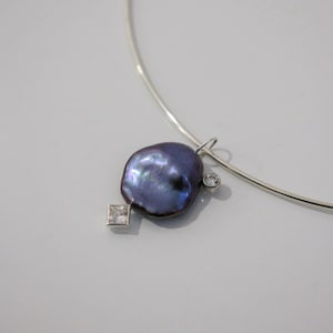 Black Pearl Sterling Silver Choker: Freshwater Pearl Pendant Necklace