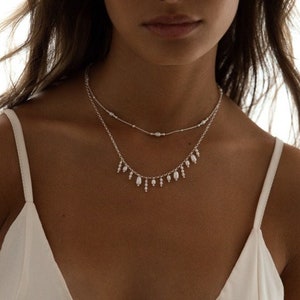 Freshwater Pearl Fringe Necklace: Sterling Silver Bridal Jewelry
