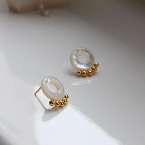 Mother of pearl silver stud earrings, pearl drop earrings, wedding earrings, gold stud earrings image 3