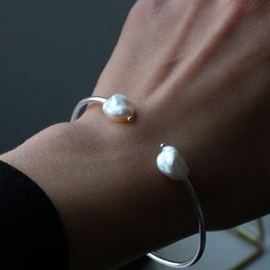 Baroque Pearl Sterling Silver Bangle Bracelet