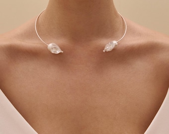 Baroque Pearl Choker: Sterling Silver Wire Cuff Necklace