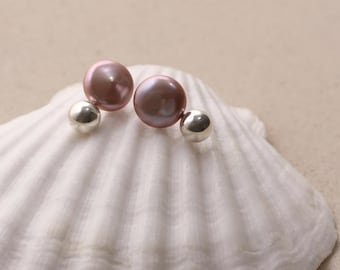 Purple Baroque Pearl Earrings: Sterling Silver Dainty Bridal Jewelry
