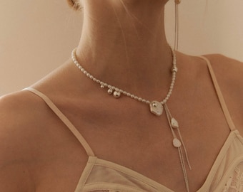 Dainty Baroque Pearl Necklace: 925 Sterling Silver Freshwater Pearl Drop Pendant