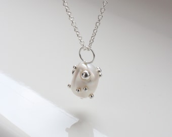 Dainty baroque pearl necklace, 925 sterling silver bridal pendant