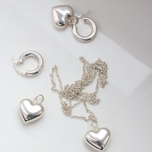 Big heart necklace, 925 sterling silver necklace with heart charm, chunky heart pendant necklace, puffy heart on a chain image 3