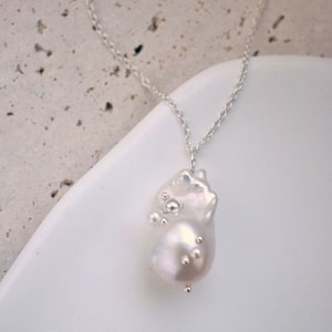 Sterling Silver Baroque Pearl Pendant Necklace, Freshwater Baroque pearl charm image 6