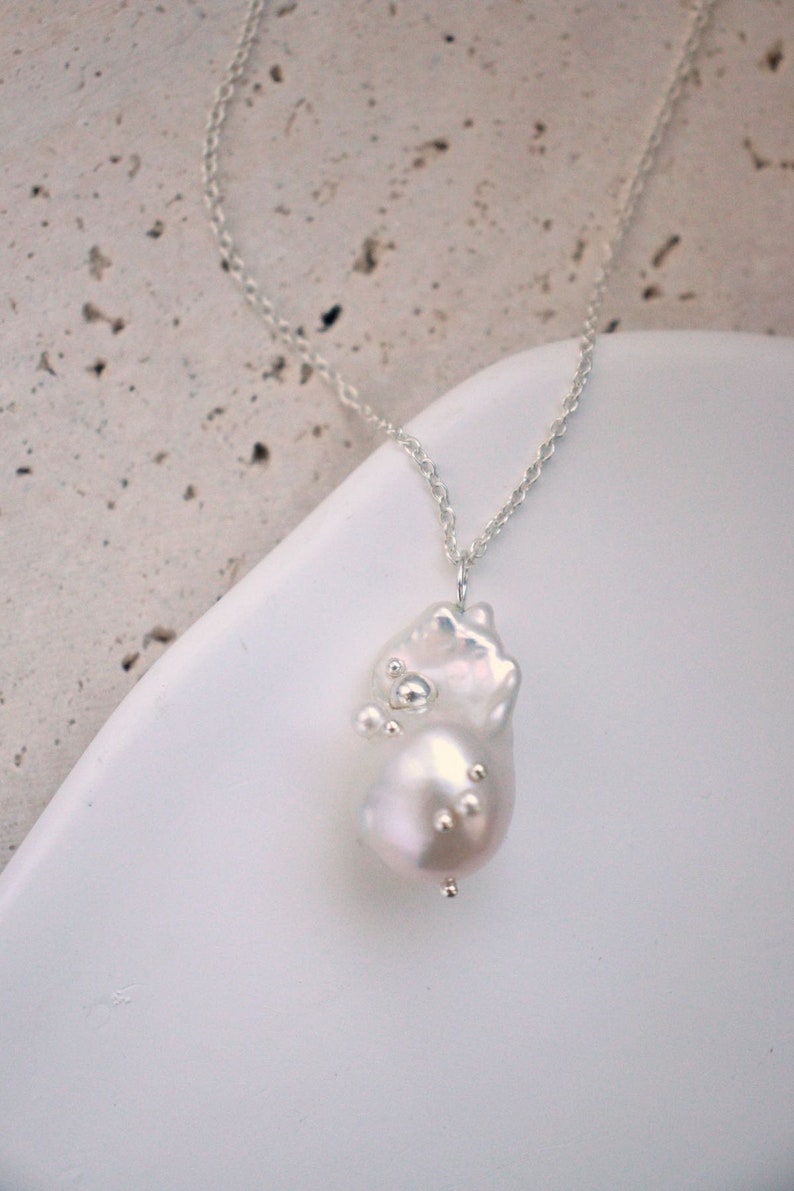 Sterling Silver Baroque Pearl Pendant Necklace, Freshwater Baroque pearl charm image 6