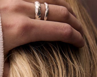 Sculptural Wave Ring 925 Sterling Silver – Minimalist Fluid Design, Handmade Statement Jewelry