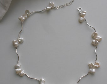 Sterling Silver Baroque Pearl Choker: Wavy Tube Necklace