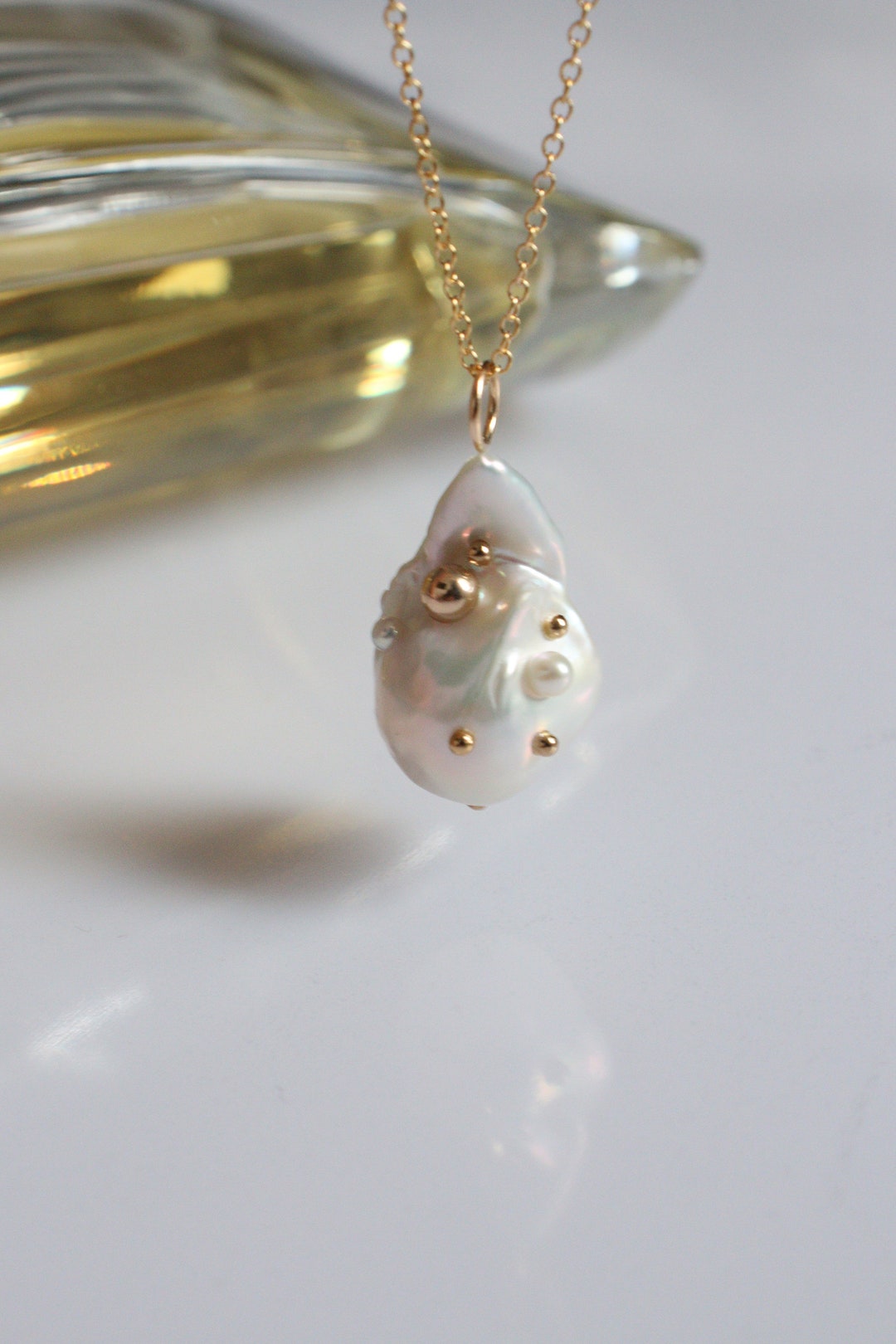 18K Gold Plated Vermeil Sterling Silver Baroque Pearl Pendant Necklace ...
