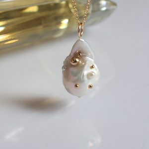 18K Gold Plated Vermeil Sterling Silver Baroque Pearl Pendant Necklace