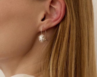 Dainty Pearl Drop Earrings Inlayed 925 Sterling Silver Drops