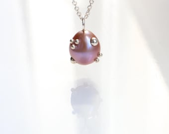Dainty purple baroque pearl necklace, 925 sterling silver purple pendant