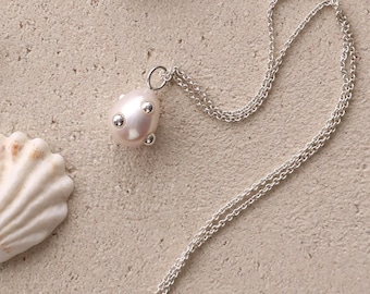 Dainty Sterling Silver Pearl Pendant Necklace: Freshwater Pearl Charm