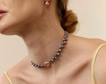 Black Button Pearl Choker: 925 Sterling Silver, Minimalist Bridal Necklace