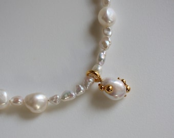 Baroque pearl necklace, Gold plated baroque pearl charm necklace, 18k Vermeil freshwater pearl pendant