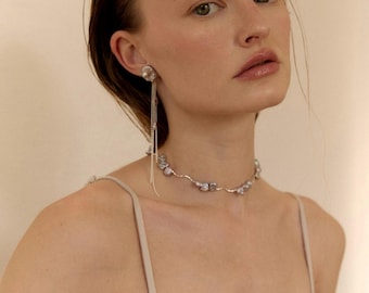 Sterling Silver Baroque Pearl Choker Necklace - Gray Freshwater Pearl