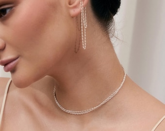 Sterling Silver Chain Tassel Ear Cuff, Dangle Waterfall Earrings