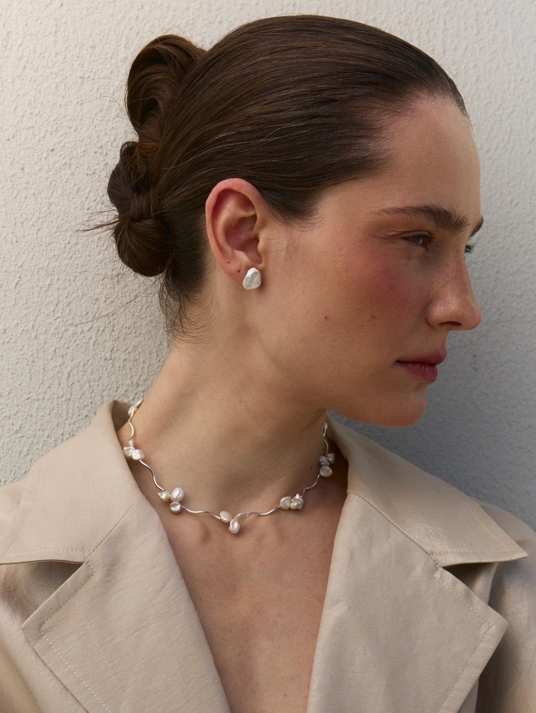 Sterling Silver Baroque Pearl Choker: Wavy Tube Necklace Dainty Pearl Necklace - Etsy UK