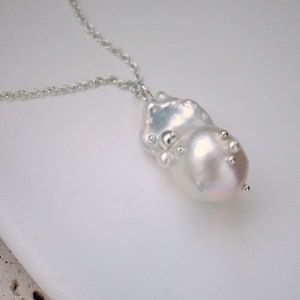 Sterling Silver Baroque Pearl Pendant Necklace, Freshwater Baroque pearl charm image 4