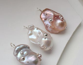 Purple Baroque Pearl Pendant Necklace: Sterling Silver Pearl charm