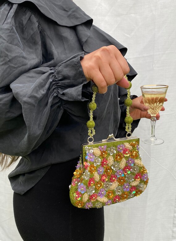 Gorgeous Vintage Beaded Floral Mini Purse