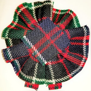 MacDonald Clanranald Modern Tartan as Scottish Blossom, Wool Tartan Rosette to display pin, broach or family clan badge.
