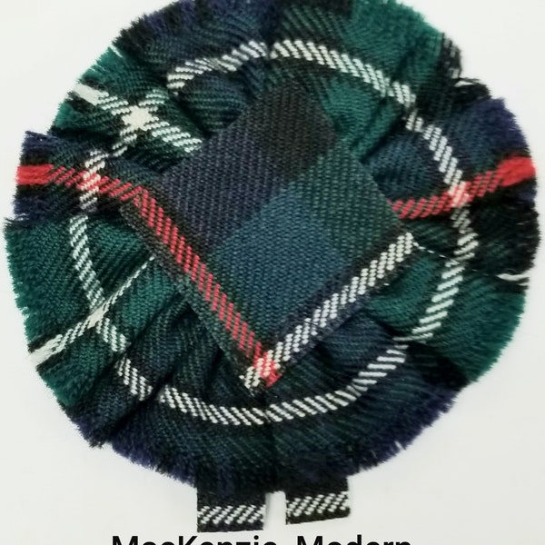 MacKenzie Modern Tartan as Scottish Blossom, Wool Tartan Rosette to display pin, broach or family clan badge.