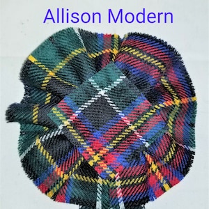 Allison Modern Tartan as Scottish Blossom, Tartan Rosette, to display brooch, pin or family crest badge.