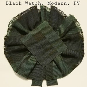 Black Watch, Modern Tartan, PV ( PolyViscus) as Scottish Blossom. Tartan Rosette to display brooch, pin or family crest badge.