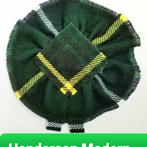 Henderson Modern Tartan, Scottish Blossom, Wool Tartan Rosette to display pin, broach or family clan badge.