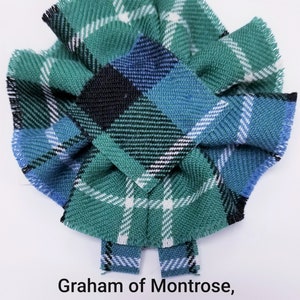 Graham of Montrose, Ancient Tartan, Scottish Blossom, Wool Tartan Rosette to display pin, broach or family clan badge.