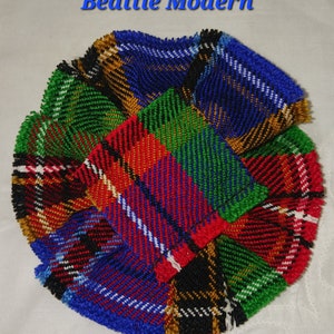 Beattie Modern Tartan Scottish Blossom, Wool Rosette Pin