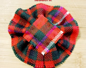MacKinnon Red Tartan Rosette Wool Scottish Blossom Clan Brooch Pin