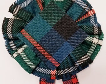 MacKenzie Ancient Tartan as Scottish Blossom, Wool Tartan Rosette to display pin, broach or family clan badge.