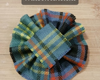 Watson Ancient, Scottish Blossom, Wool Tartan Rosette to display pin, broach or family clan badge.
