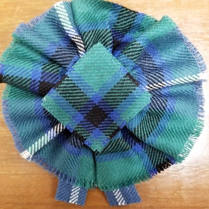 Douglas Ancient Tartan as Scottish Blossom, Wool Tartan Rosette to display pin, broach or family clan badge.